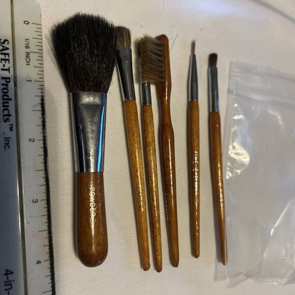 NEIMAN MARCUS Makeup Brush Set of 6 pieces Brown Wood Handles 4” Long New - Picture 2 of 14